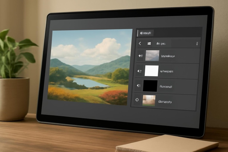 A screenshot-like layout showing layers, groups, and mask thumbnails in a digital painting file