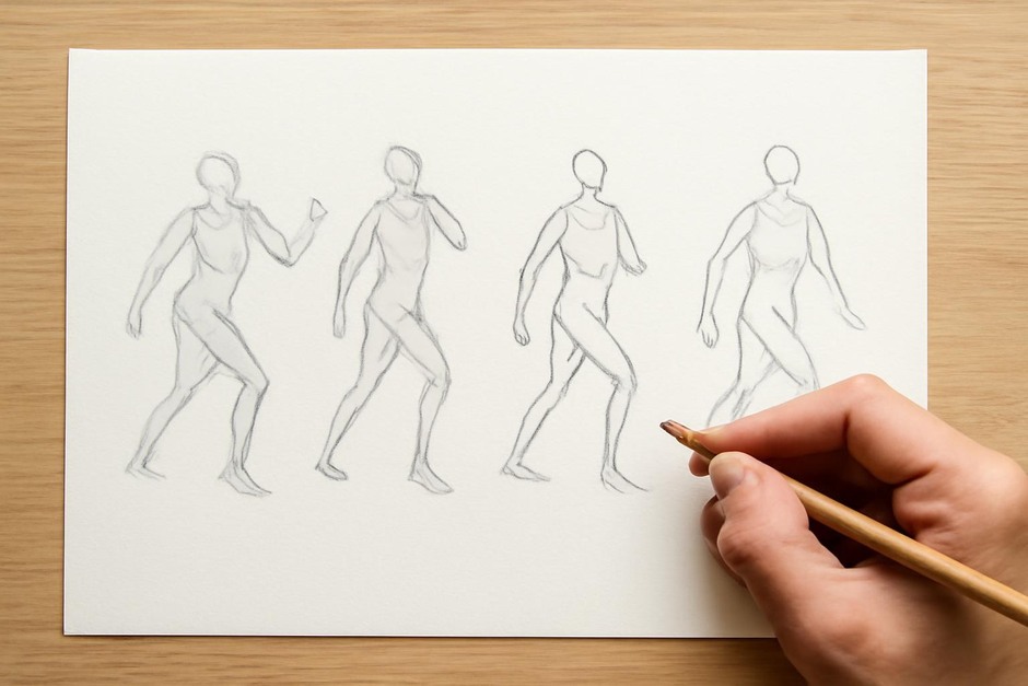 A progression of sketches from loose gesture lines to clean refined linework
